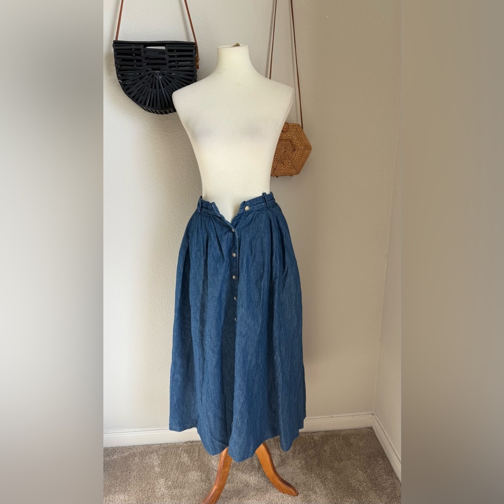 Vintage Willowbend Button Denim Maxi Skirt, Size 8